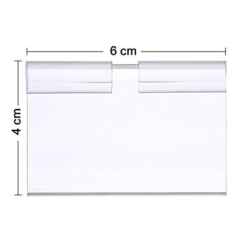 Pack of 60 Clear Plastic Label Holder, Double Hook Wire Shelf Retail Price Tag Label Holder Merchandise Sign Display Holder (4 * 8cm/1.57 * 3.15in)