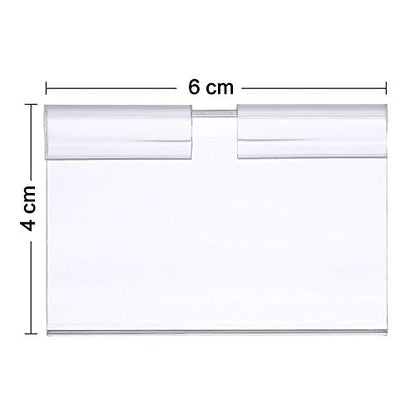 Pack of 60 Clear Plastic Label Holder, Double Hook Wire Shelf Retail Price Tag Label Holder Merchandise Sign Display Holder (4 * 8cm/1.57 * 3.15in)
