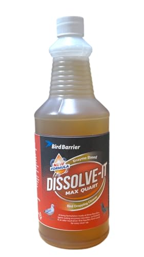 Bird Barrier Dissolve-It Max Enzyme Cleaner - Mix with Water – Bird Dropping Cleaner - Dissolves Waste – Treat Affected Areas Before Installing Bird Control Products - Bird Cage Cleaner - 1 Quart - size: 32 Fl Oz (Pack of 1), style: 3:1 Concentrate