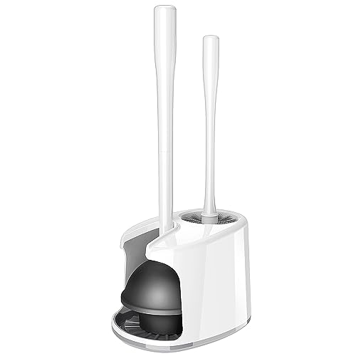 MR.SIGA Toilet Plunger and Brush with Holder for Toilet Cleaning, White - color: White