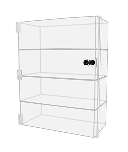 Marketing Holders Acrylic Locking Vertical Cabinet with Keys 12" x 9.5" x 16" Clear Tall Countertop Locker One Piece No Assembly with Swinging Door for Retail Merchandise - size: 12"W x 9.5"D x 16"H