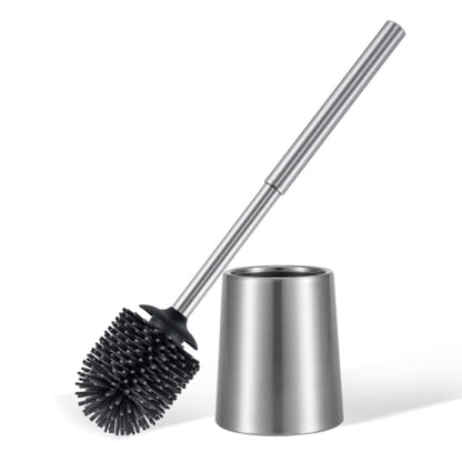SUS304 Stainless Steel Toilet Brush and Holder Toilet Brush Bowl Cleaning Brush Double Layer Holder Long Brush Handle High Density Silicone Head