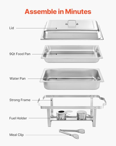 VEVOR Rectangle Chafing Dishes, 9 Qt 4 Pack Stainless Steel Chafing Dish, Food Warmer Chafer Complete Set with Hollow Handle, 2 Food Tongs, Lid, Canister Holder, Chafer Dishes for Banquet Wedding - size: 4 PACKS