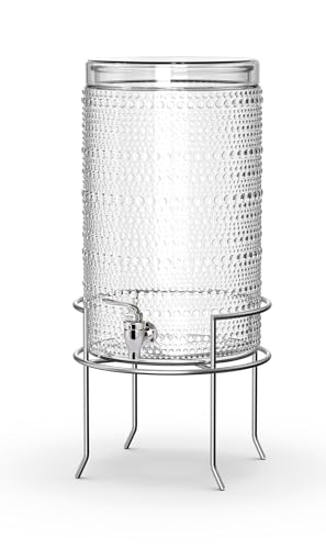2 Gallon Glass Drink Dispenser, hobnail Drink Dispensers for Parties, Beverage Dispenser with Stand and Glass Lid, 100% Leakproof Spigot, Ideal for Lemonade, Juice, - color: Hobnail Clear-2 Gallon