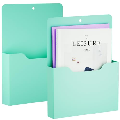 Marbrasse 2 Pack Magnetic File Holder - Paper Holder, Pocket Organizer,Hanging Wall File Organizer Office Supplies Storage, Magazine Mail Case for Notebooks,Planners,Letter (Green) - color: Green - 2-Pack