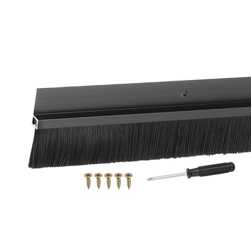 Door Sweep Aluminum Alloy Brush Sweeps, 1.2 Inch Black PP Brush 39"L x 2.2"W Fit for Gaps of Door Bottom - H-Shape Holder (Black) - color: Black, size: 1.2 Inch