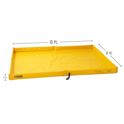 Spill Ready 8' x 8' Foam Wall Spill Containment Berm - 22oz PVC 230 Gallon Sump, 8x8 Secondary Containment Spill Berm | Yellow with 0.75" Drain | Reusable Oil, Fuel & Chemical Spill Tray - size: 8' x 8'
