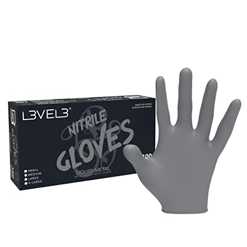 L3 Level 3 Nitrile Gloves - Professional Heavy Duty Disposable Gloves - Latex Free - Fits Snug - Box of 100 - color: Silver, size: Large (Pack of 100)