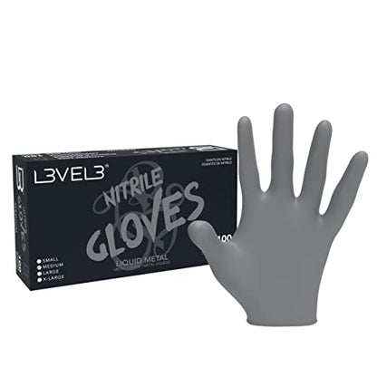 L3 Level 3 Nitrile Gloves - Professional Heavy Duty Disposable Gloves - Latex Free - Fits Snug - Box of 100 - color: Silver, size: Large (Pack of 100)