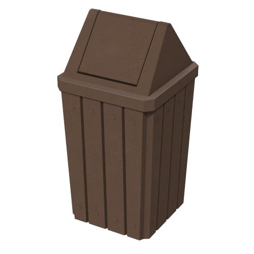 Commercial Trash Can Swing Top Lid - Outdoor Garbage Can - color: Brown, size: 32 Gallon Square Slatted
