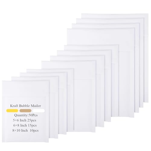 50 Pcs Kraft Bubble Mailers 3 Size Padded Envelopes, White - color: White
