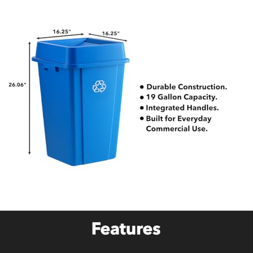Blue, 19 Gallon Square Commercial Trash Can with Swing Lid, Heavy-Duty Garbage Can, Industrial Trash Bin for Restaurants/Warehouse/Commercial Facilities - color: Blue, size: 19 Gallon with Lid