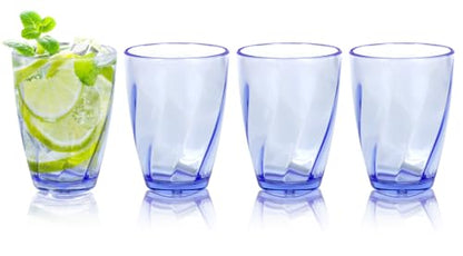 Topsky 12-ounce Plastic Water Tumblers | Set of 4 Transparent Unbreakable Drinking Glasses Clear Acrylic Reusable Juice Wine Cups for Home Picnic Party, Dishwasher Safe, Stackable,Blue - color: Blue 12.3oz