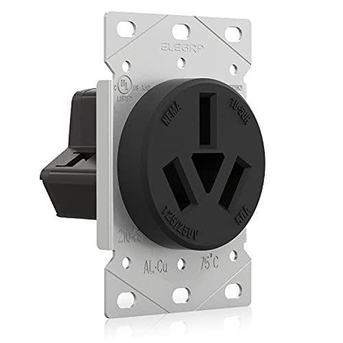 ELEGRP 50 Amps Range Power Receptacle,125/250V Flush Mounting Power Outlet, NEMA 10-50R, Straight Blade Range Outlet, Non-Grounding, 3 Pole 3 Wire, UL Listed, 1 Pack - style: NEMA 10-50R Outlet