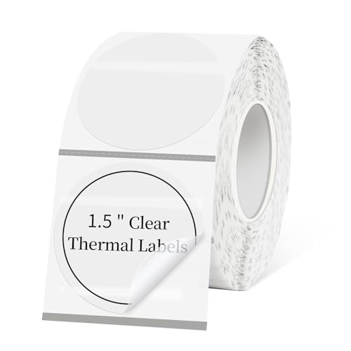 1.5" Transparent Thermal Label Stickers,Waterproof Thermal Printer Sticker Labels for Gift Wrapping, Self-Adhesive Name Price Tag DIY Custom Logo Design (500 pcs) - color: Transparent-500 Labels, size: 1.5 inch