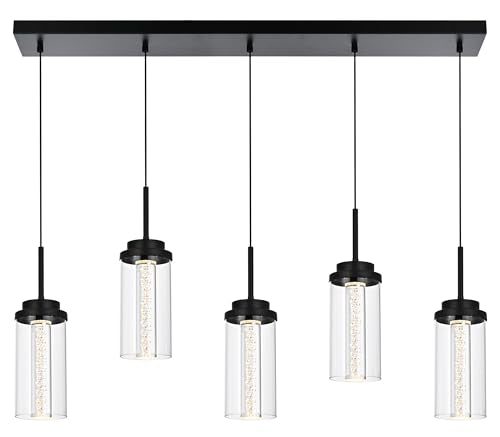 MELUCEE 5-Light Black Chandelier for Dining Room with Clear Glass Shade - color: Black, size: 5-Light-Rectangle