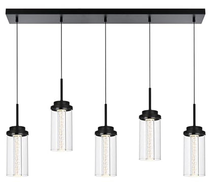 MELUCEE 5-Light Black Chandelier for Dining Room with Clear Glass Shade - color: Black, size: 5-Light-Rectangle