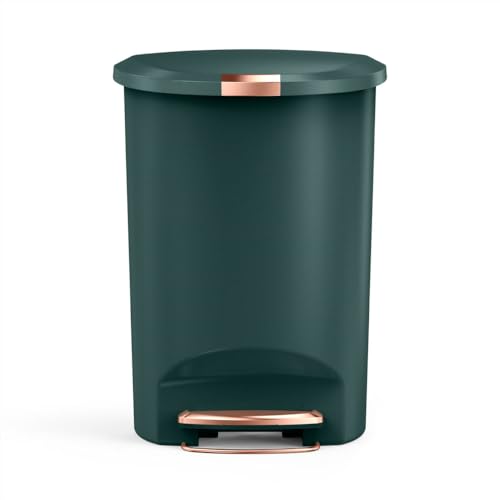 simplehuman Semi-Round Step Can, 50L / 13 Gallon Kitchen Trash Can, Studio Edition, Pet-Proof Slide Lock, 150,000-Step Pedal, Lid Shox® Silent Close, Hunter Green Plastic - color: Hunter