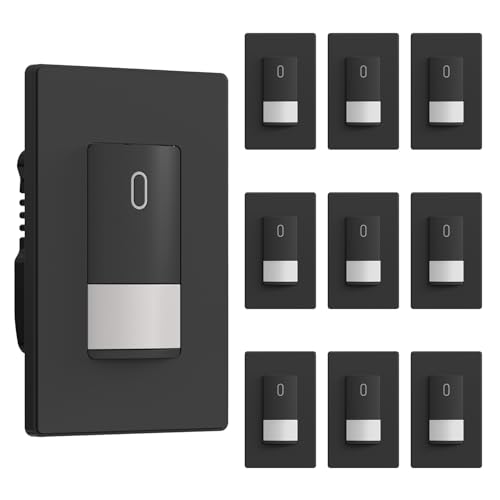 ELEGRP Matte Black Single Pole Occupancy Motion Sensor Light Switch, Need Neutral Wire, 120° Sensor Coverage PIR Infrared Motion Activated, for CFL/LED/MLV/INC/HAL/Fan, UL,10 Pack - color: Black, size: 10 Pack