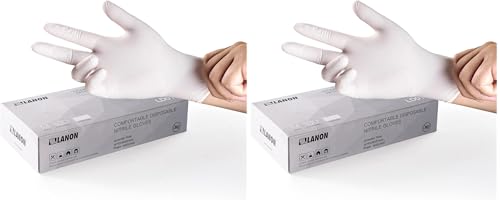 LANON Food Safe White Disposable Nitrile Gloves, Latex-Free, Powder-Free, Textured Fingertips, Cooking, Cleaning, Medium (Pack of 2) - size: Medium (Pack of 200)