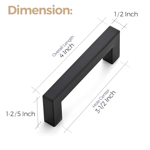 Ravinte Matte Black Cabinet Handles Square Pulls 3-1/2 Inch 10 Pack - size: 4 Inch (3-1/2 Inch Hole Center)