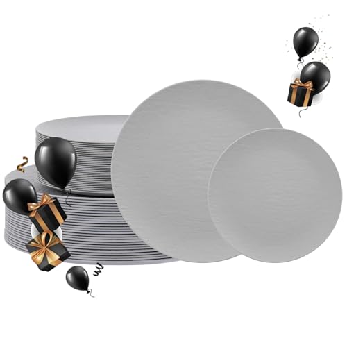 32pcs Light Grey Plastic Plates Reusable for Outdoor BBQ Camping - color: Light Drey