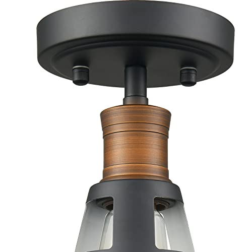 CLAXY Industrial Ceiling Light Semi Flush with Black and White Barn Shade - color: Black and White