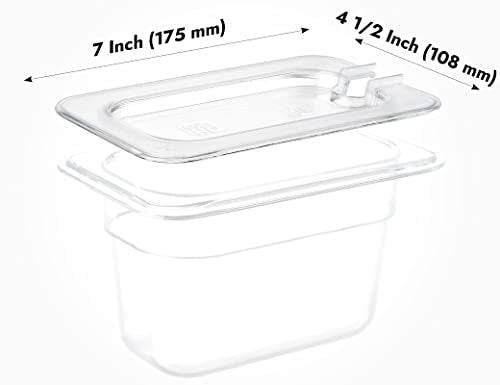 CURTA 6 Pack NSF 1/9 Notched Food Pan Cover, Size Clear Polycarbonate Lid for Commercial Food Pan, Dishwasher & Freezer Safe Plastic Clear - color: 1/9 Size, size: Handled & Notched Lids
