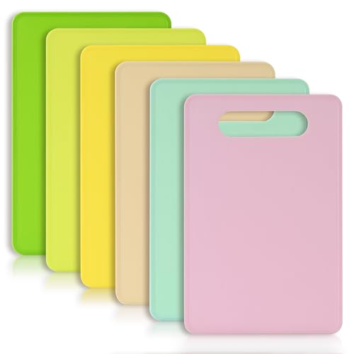 Luckyiren Plastic Cutting Board Set, 6-Piece Kitchen Cutting Mats, BPA-Free - color: Green/Red/Yellow/White; 4-Pack