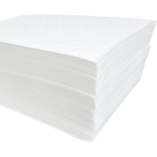 Autocare Heavyweight Oil Absorbing Pads | White Absorbing Heavy Weight Oil-Only Absorbent Mat Pad | 15" x 20" | 50 Oil Absorbent Pads |