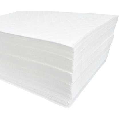 Autocare Heavyweight Oil Absorbing Pads | White Absorbing Heavy Weight Oil-Only Absorbent Mat Pad | 15" x 20" | 50 Oil Absorbent Pads |