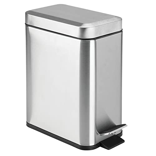 mDesign Rectangular Step-Open Wastebasket Trash Can - Brushed Stainless Steel - color: Brushed, size: 1.3 Gallon