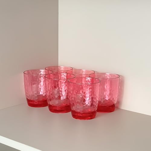 15-Ounce Plastic Tumblers (Set of 6), Reusable Plastic Mugs, BPA-Free Acrylic to Drink Mugs, Shatter Resistant, Textured Interior, Dishwasher Safe (Red, 15 Ounce) - color: Red, size: 15 Ounce