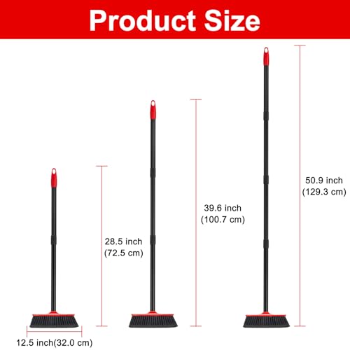 KeFanta 3 Pcs Indoor/Outdoor Brooms, House Broom with 51" Long Handle - color: 3 Pcs Red Broom