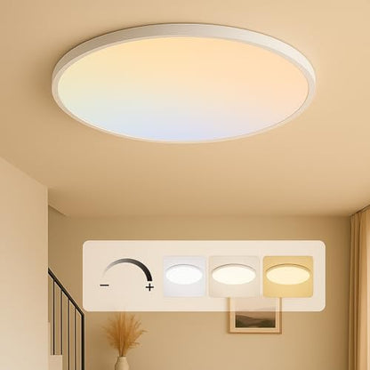 MOONSEA 24-Inch Flush Mount LED Dimmable Ceiling Light Round – 48W - color: White, size: 24 Inch
