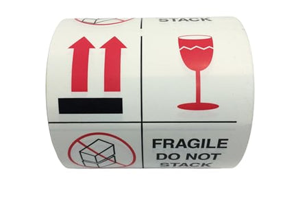Labels and More 4" x 4" Fragile/Do Not Stack Labels Special Handling Shipping Stickers (White, Red & Black) 1 Roll of 500 Self-Adhesive Labels