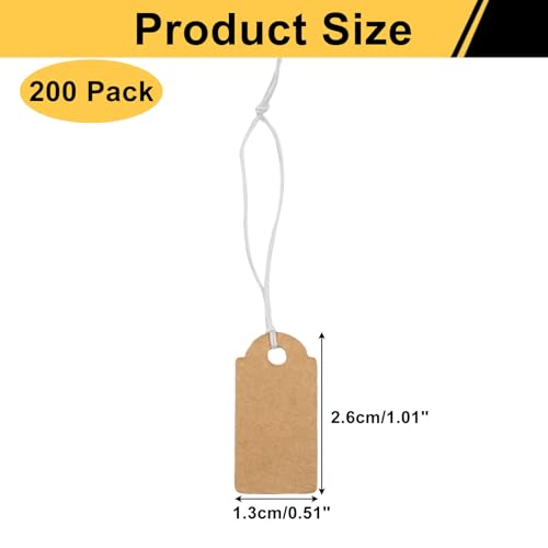 200 Pcs Elastic String Price Tags, Brown 1.02×0.47inch