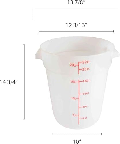 TrueCraftware- 22 Quart White Round Food Storage Container Polypropylene- Commercial Reusable Food Container Canister with Measurement Markings for Meal Prep Pantry Kitchen - size: 22 Quart