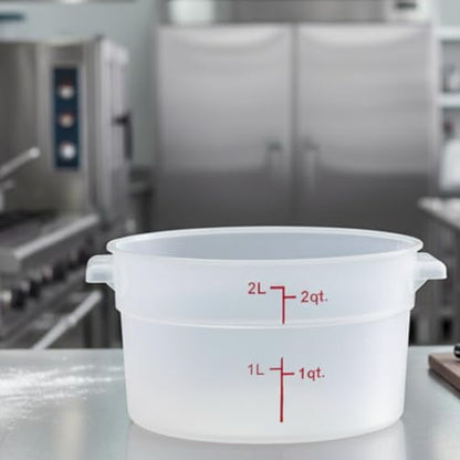 TrueCraftware- 2 Quart Round Food Storage Container Translucent Polypropylene- Commercial Reusable Food Container Canister with Measurement Markings for Meal Prep Pantry Kitchen - color: 2 Quart