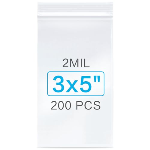 200Pcs 3x5 inch Plastic Zip Bags, Clear, 2 Mil - size: 3x5 Inch (Pack of 200)