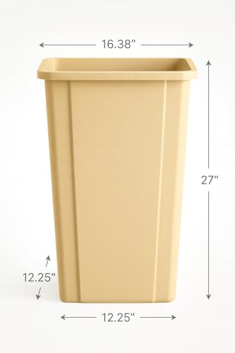 25 Gallon Beige Square Plastic Trash Can Heavy Duty | Indoor Outdoor Commercial Waste Container with Optional Lid for Restaurants, Parks, Schools, Public Spaces - color: Beige, size: 25 gallon without lid