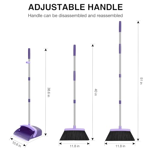 NACENA Broom and Dustpan Set with 52-in Long Adjustable Handle, Purple - color: Purple, size: 1 Pack