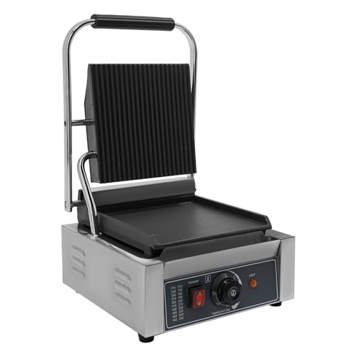 1800W Single Head Commercial Sandwich Maker, Electric Stainless Steel Panini Press Grill Machine, Non Stick Cooking Plate Countertop Sandwich Panini Griller for Restaurant Cafe Kitchen Use
