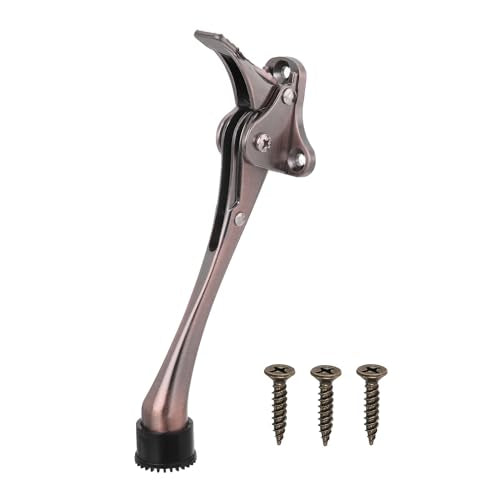 uxcell Kickdown Door Stop, One Touch Kickdown Door Stopper Holder with Non-Slip Rubber Tip and Screws, 6-Inch Metal Door Kickstand for Bottom of Door, Brown - color: Brown, size: 6 Inch