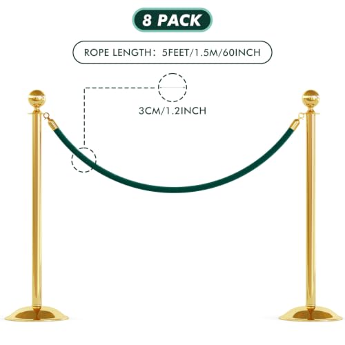 Woanger 8 Pack 5 Feet Velvet Stanchion Rope Crowd Control, Dark Green - color: Dark Green, size: 5 Feet