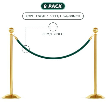 Woanger 8 Pack 5 Feet Velvet Stanchion Rope Crowd Control, Dark Green - color: Dark Green, size: 5 Feet