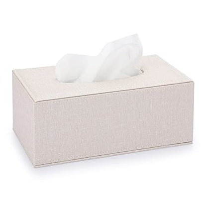 Sumnacon Tissue Box Cover Rectangle Linen Tissue Box Holder，Magnetic Bottom - color: Beige, size: Medium