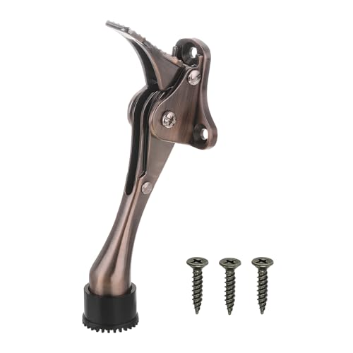 uxcell Kickdown Door Stop, One Touch Kickdown Door Stopper Holder with Non-Slip Rubber Tip and Screws, 4-Inch Metal Door Kickstand for Bottom of Door, Brown - color: Brown, size: 4 Inch