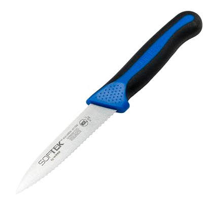 Winco 3 1/2" SofTek Serrated German steel Paring Knife (Set of 2) - color: Blue, size: 3.5", style: Serrated