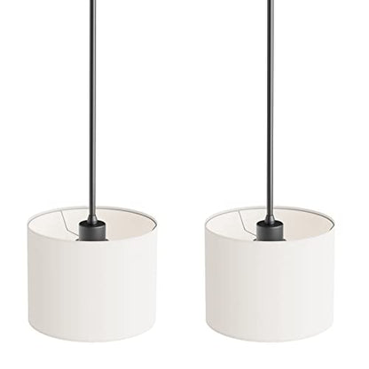 Electro bp;9" Dia White Linen Drum Shade Hanging Pendant Light Fixture with Black Pole Kit,E26,Hardwired,2-Pack; - color: Black 2-Pack Pendant